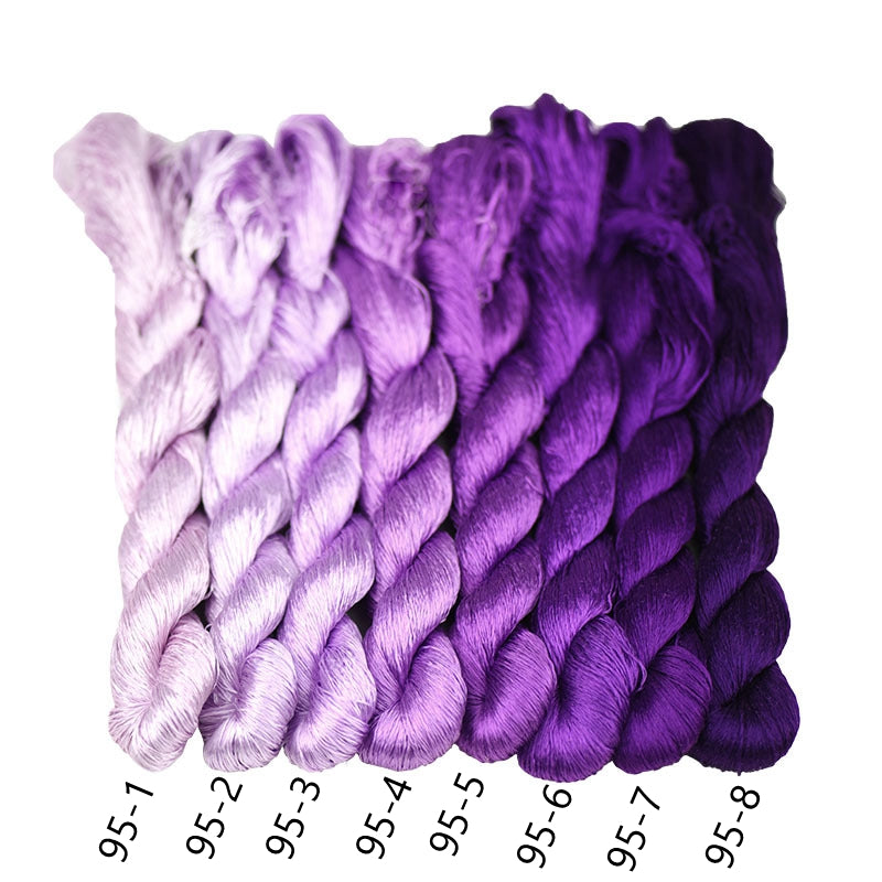100% Mulberry Silk Embroidery Thread Skeins, Purple Colors, 400meters