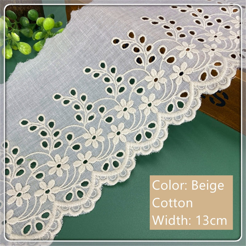 13cm Wide Black/White Cotton Lace Trim, Scalloped Border Trim with Eyelet Embroidery