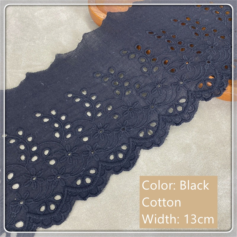 13cm Wide Black/White Cotton Lace Trim, Scalloped Border Trim with Eyelet Embroidery