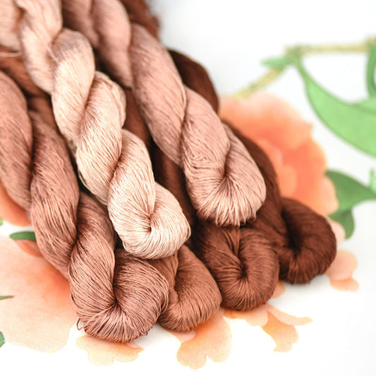 100% Mulberry Silk Embroidery Thread Skeins, Brown, Coffee Colors, 400meters