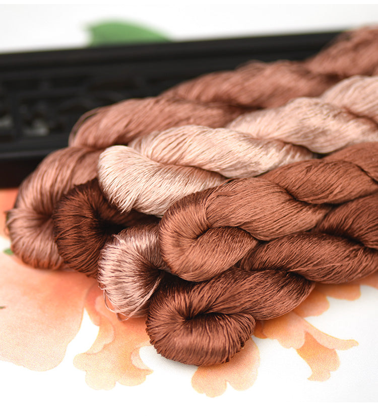 100% Mulberry Silk Embroidery Thread Skeins, Brown, Coffee Colors, 400meters
