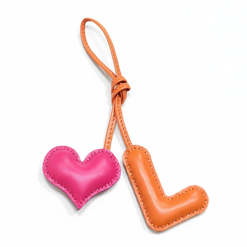Pillow Puff Initial Lambskin Leather Bag Charm-L