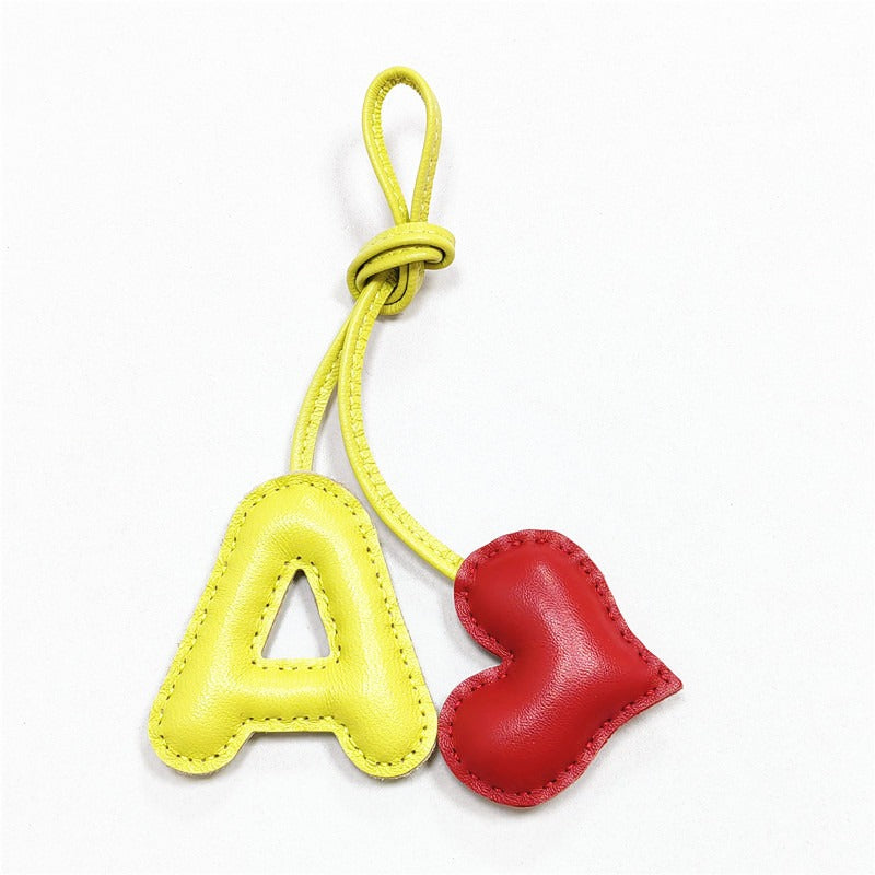 Pillow Puff Initial Lambskin Leather Bag Charm-A