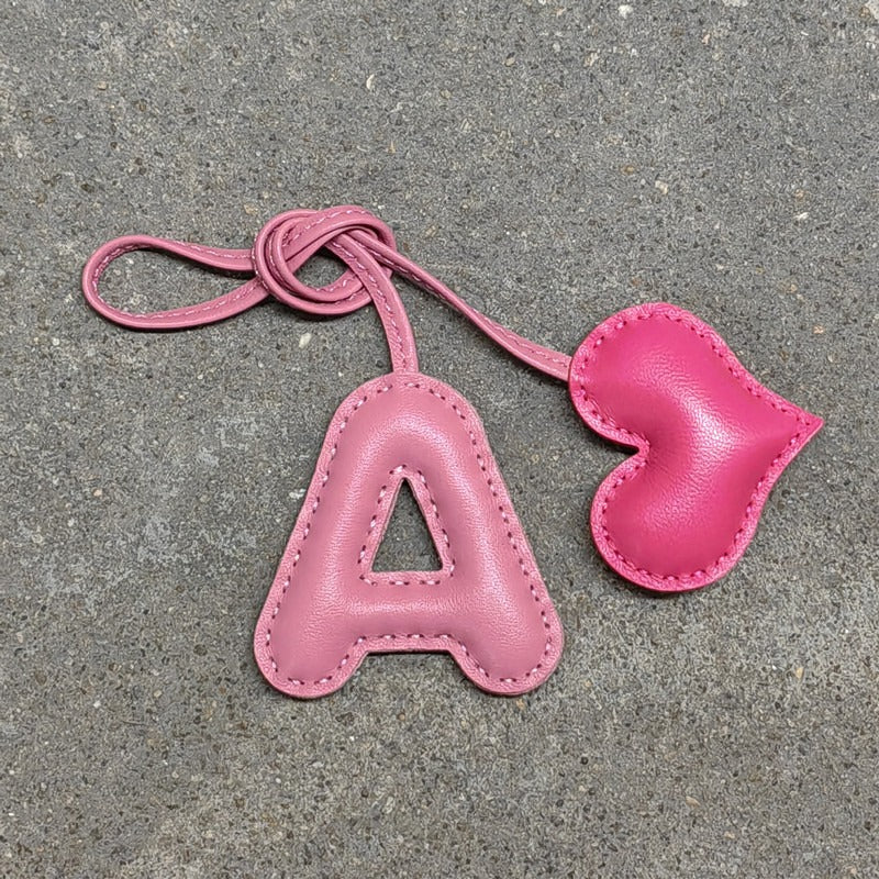 Pillow Puff Initial Lambskin Leather Bag Charm-A