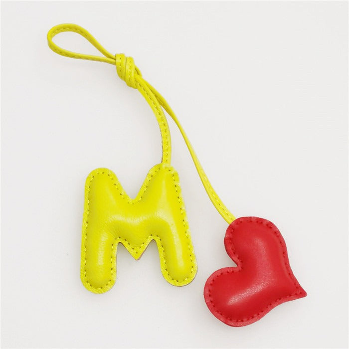 Pillow Puff Initial Lambskin Leather Bag Charm-M
