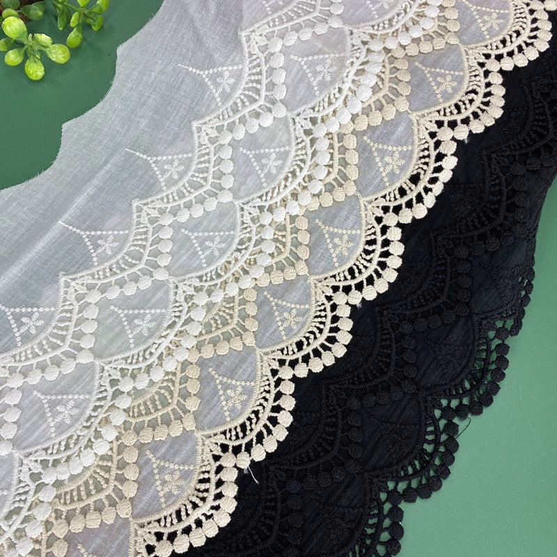 Embroidered Cotton Lace Trim, Scalloped Border Trim
