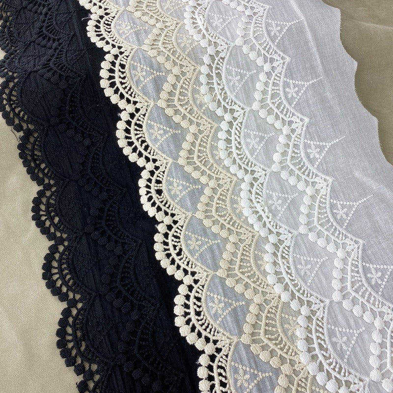 Embroidered Cotton Lace Trim, Scalloped Border Trim