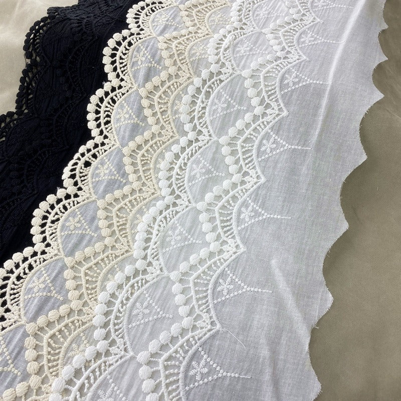 Embroidered Cotton Lace Trim, Scalloped Border Trim
