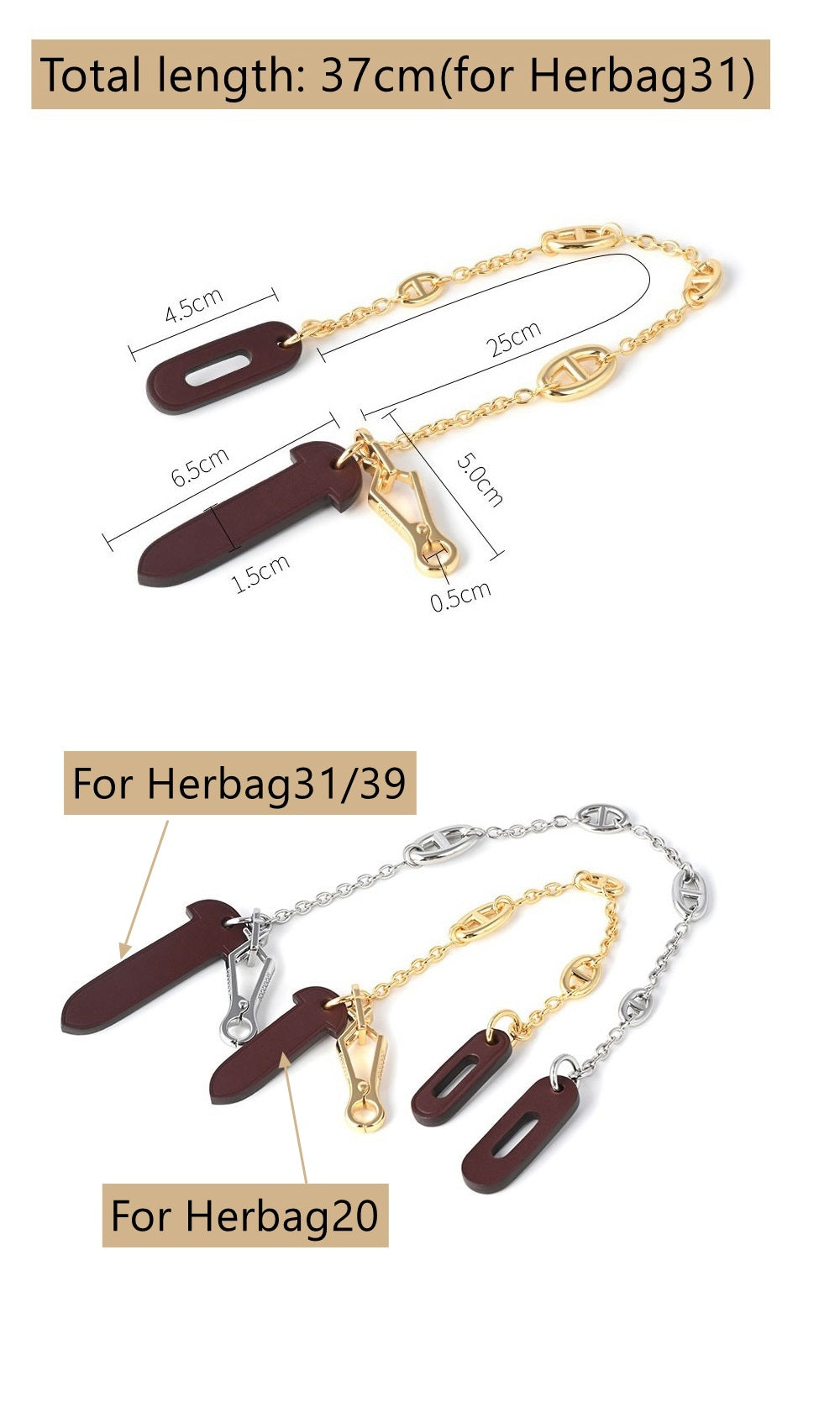 Leather Plug Clasp Lock For Herbag 31/39/Mini herbag, with FARANDOLE chain