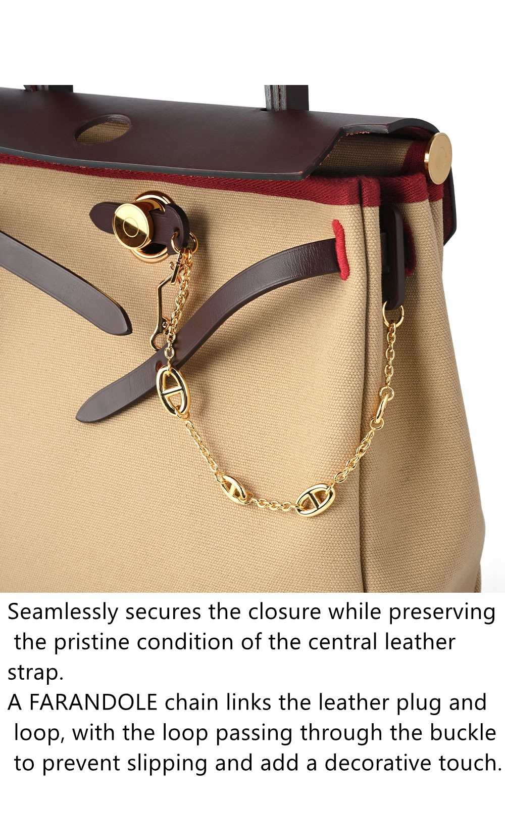 Leather Plug Clasp Lock For Herbag 31/39/Mini herbag, with FARANDOLE chain