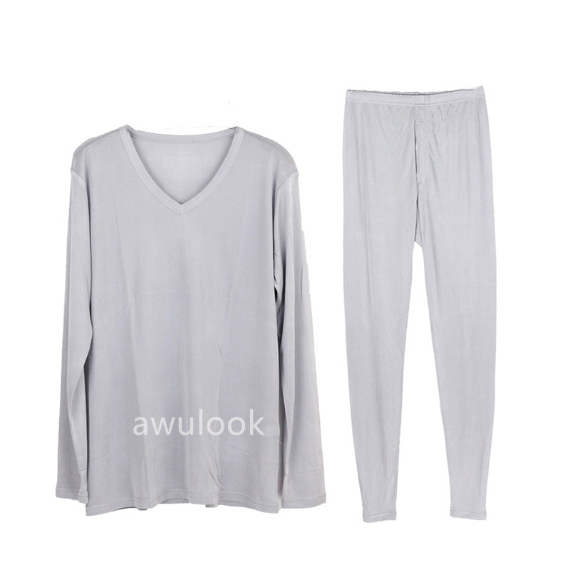 MEN Mulberry Silk Thermal Set/Leggings/Top, V neck - Awulook