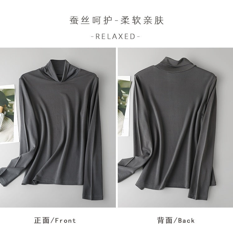 Women 100% Mulberry Silk Turtleneck Base Layer