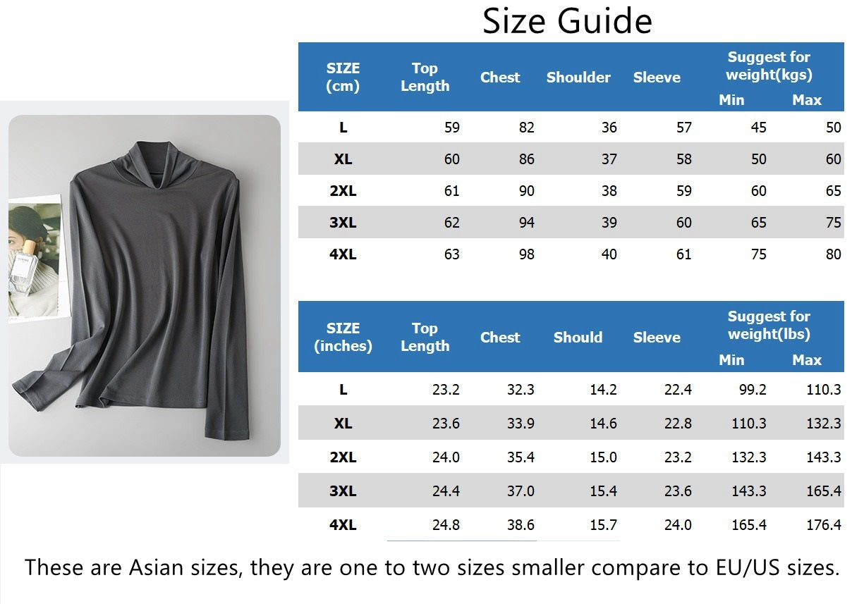 Women 100% Mulberry Silk Turtleneck Base Layer