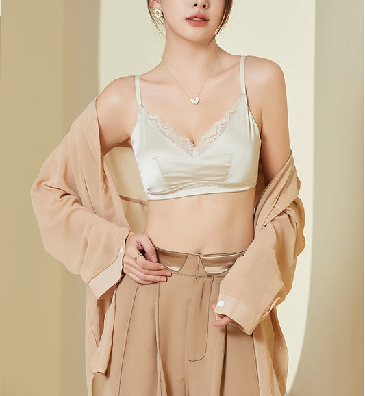 French Style Women Silk Bra Lace Trim