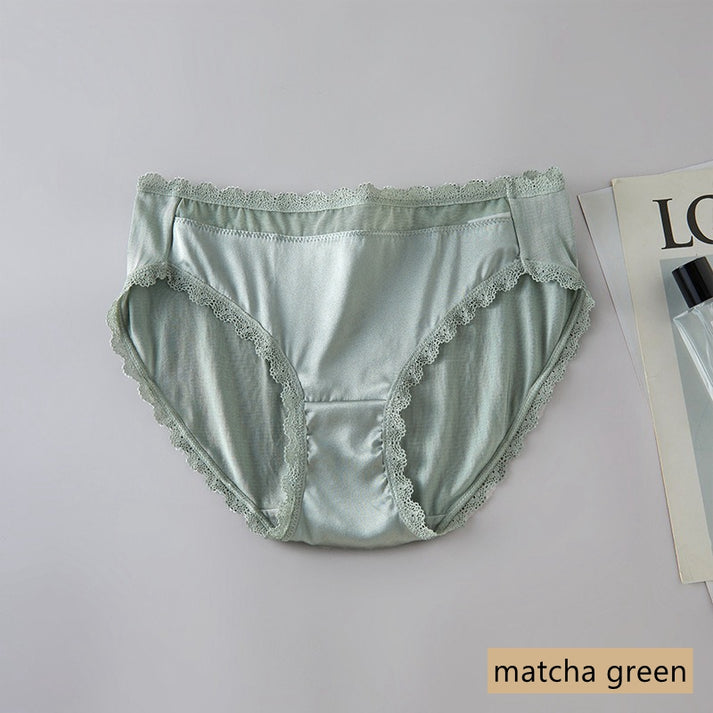 Women Silk Pantie, Lace Trim, mid waist – Awulook