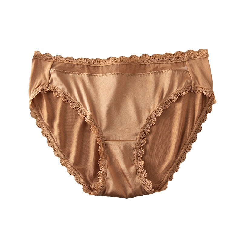Women Silk Pantie, Lace Trim, mid waist