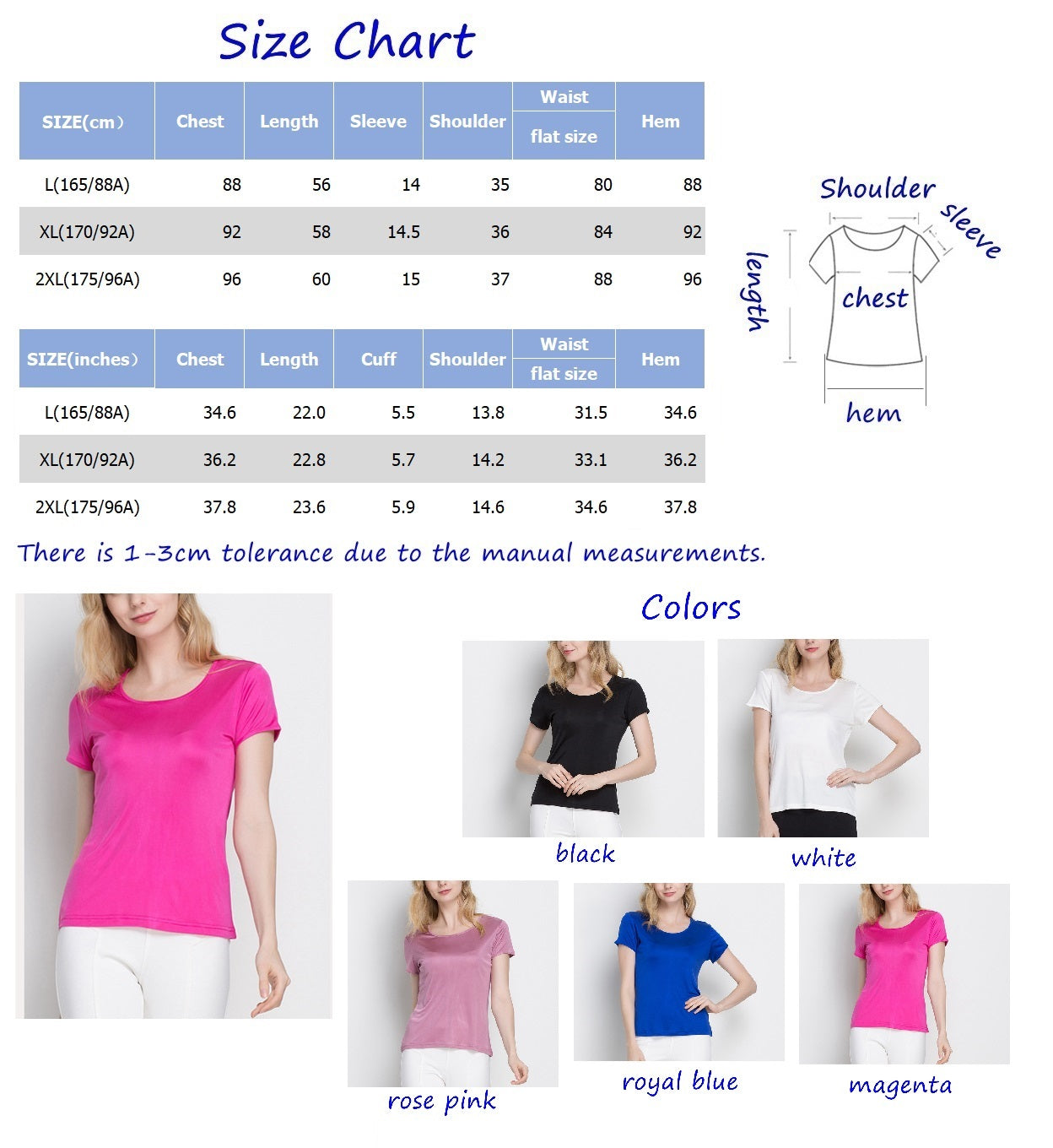 T-shirt Femme 100% Soie, Col Rond