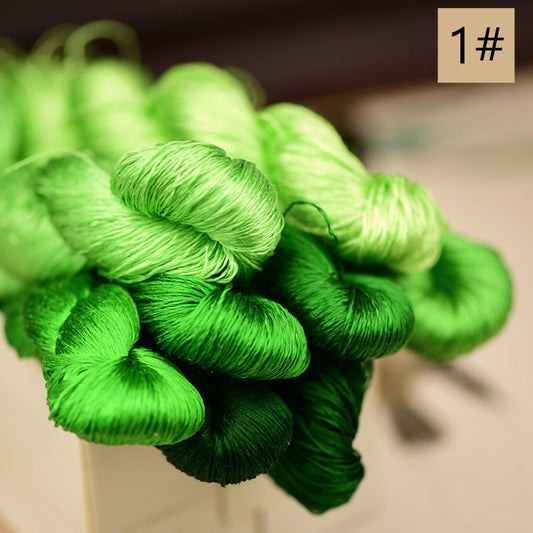 100% Mulberry Silk Embroidery Thread Skeins, Green Colors, 400meters