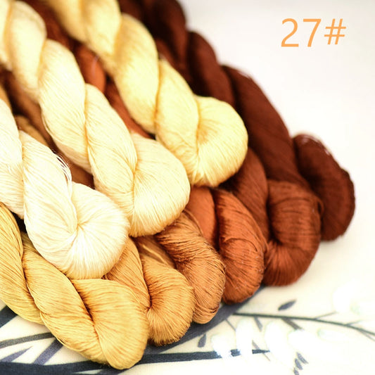 100% Mulberry Silk Embroidery Thread Skeins, Yellow, Brown Colors, 400meters