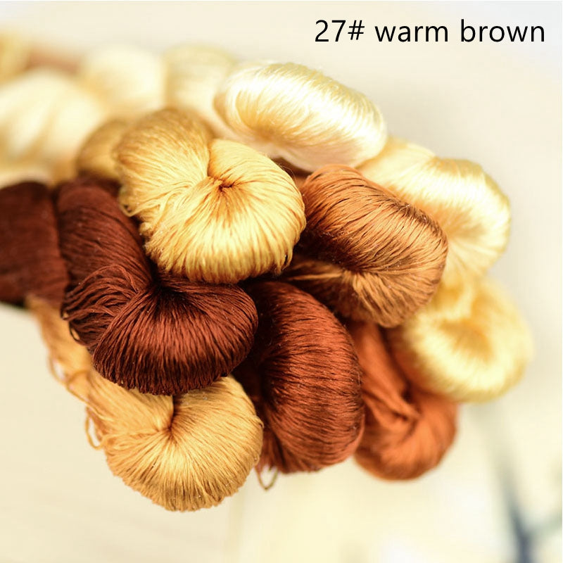100% Mulberry Silk Embroidery Thread Skeins, Yellow, Brown Colors, 400meters