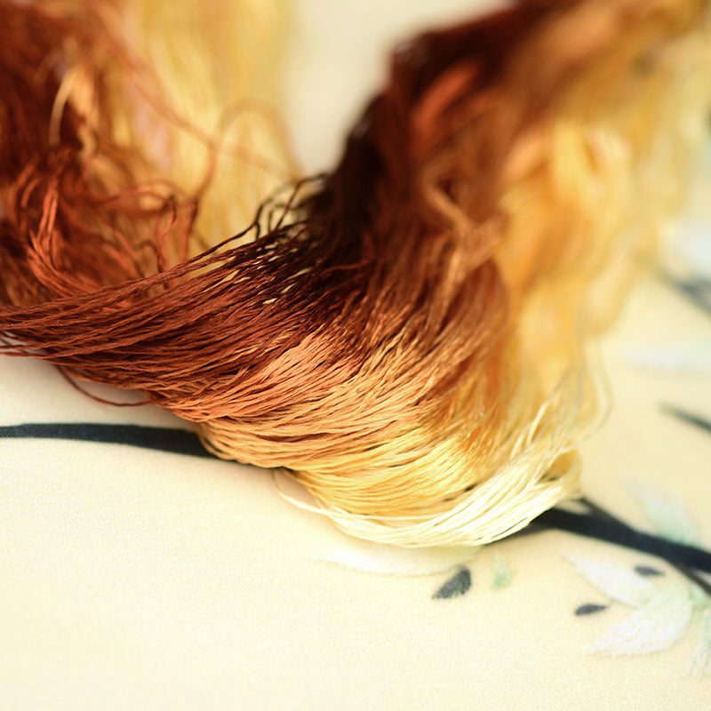 100% Mulberry Silk Embroidery Thread Skeins, Yellow, Brown Colors, 400meters