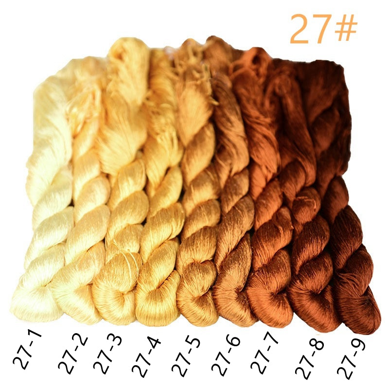 100% Mulberry Silk Embroidery Thread Skeins, Yellow, Brown Colors, 400meters