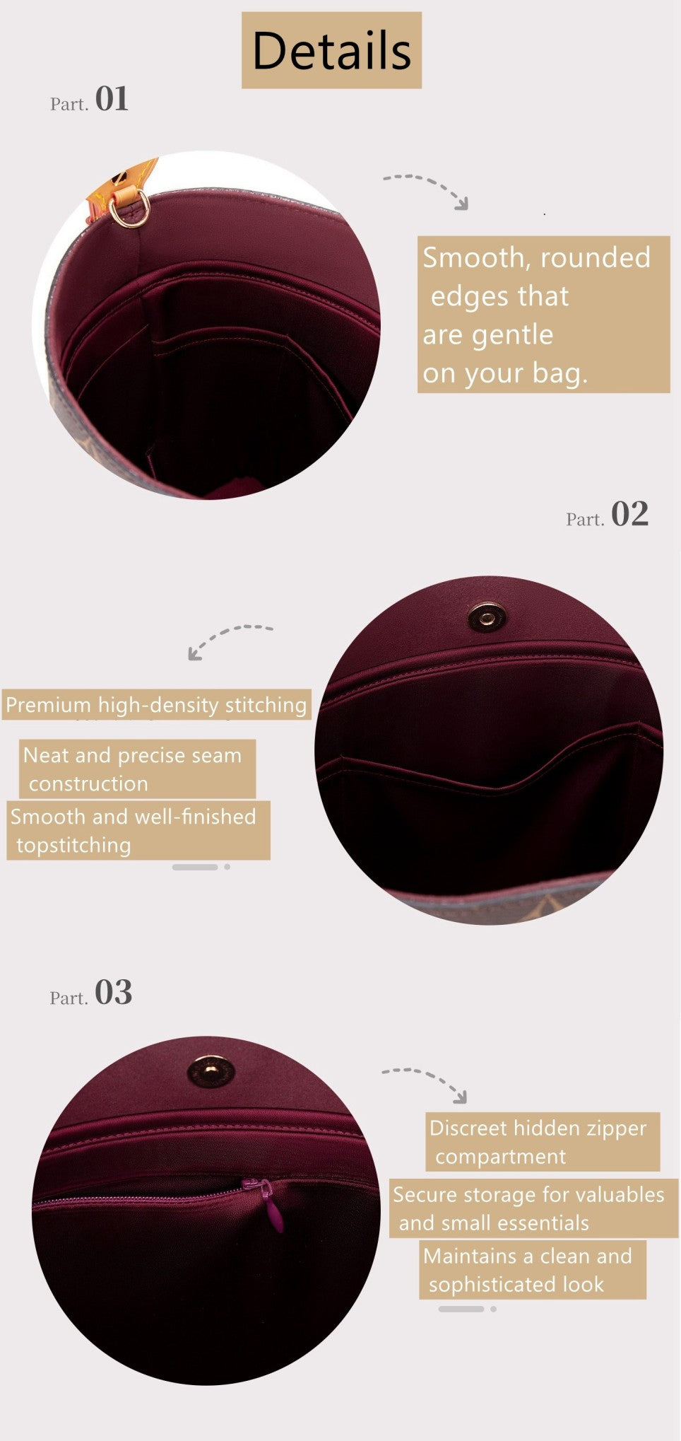 Bag Organizer Insert for All in BB/MM/GM, Acetate Satin