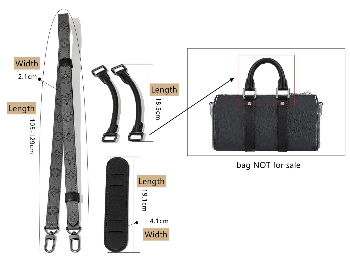 Manogram Gray Strap/ Top Handles/ Set for LV Keepall XS