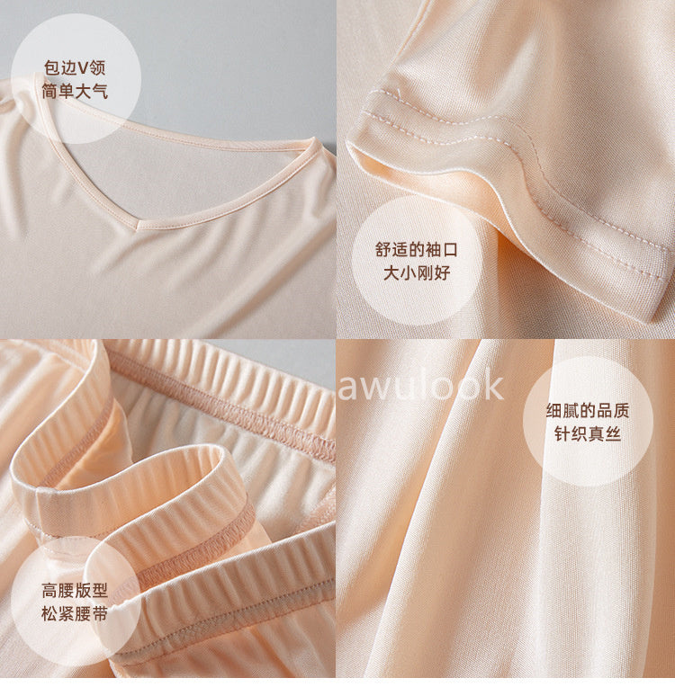 Women 100% Mulberry Silk Thermal Underwear Set/Leggings/Top, V Neck