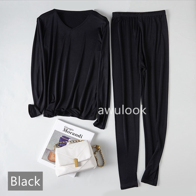 Women 100% Mulberry Silk Thermal Underwear Set/Leggings/Top, V Neck