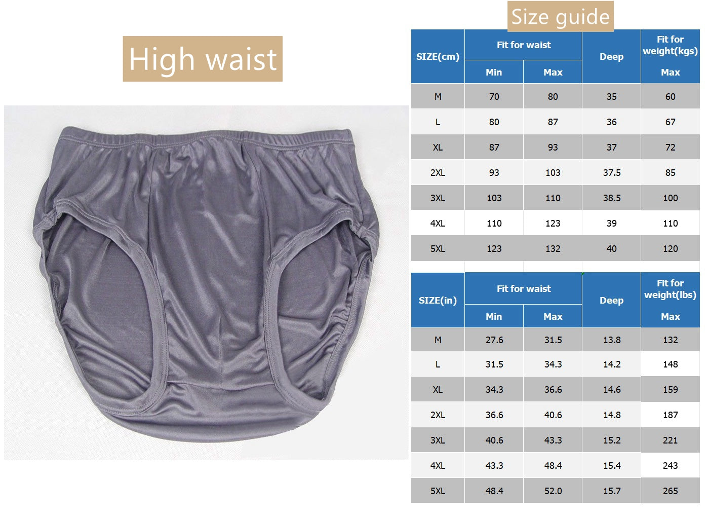 Men's 100% Silk Knit Brief, Large Sizes Available