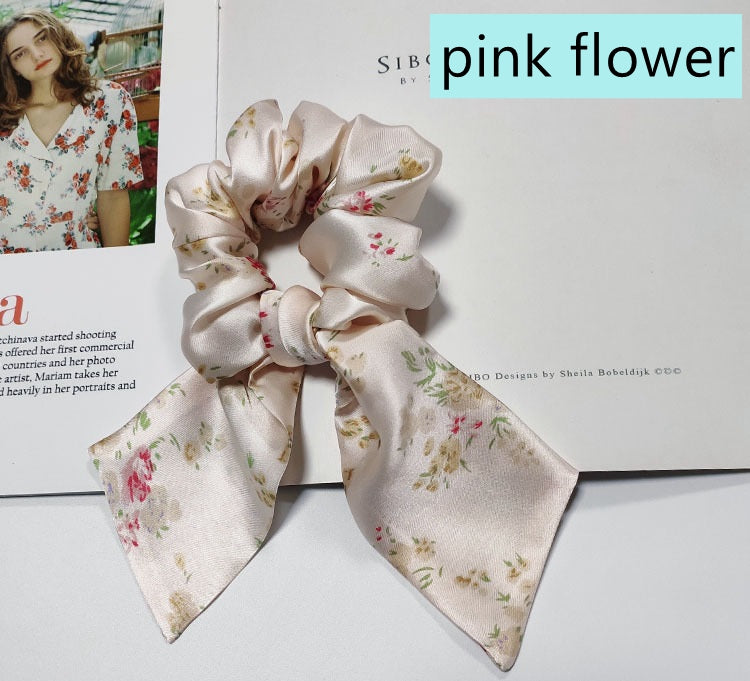 100% Silk Hair Scrunchies with Bow - Awulook