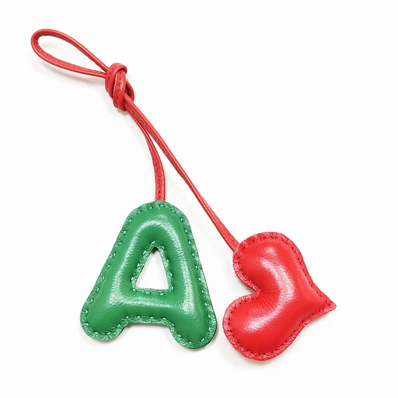 Pillow Puff Initial Lambskin Leather Bag Charm-A