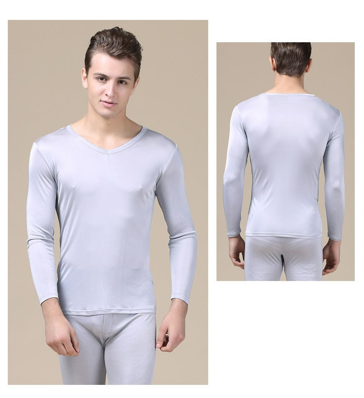 MEN Mulberry Silk Thermal Set/Leggings/Top, V neck