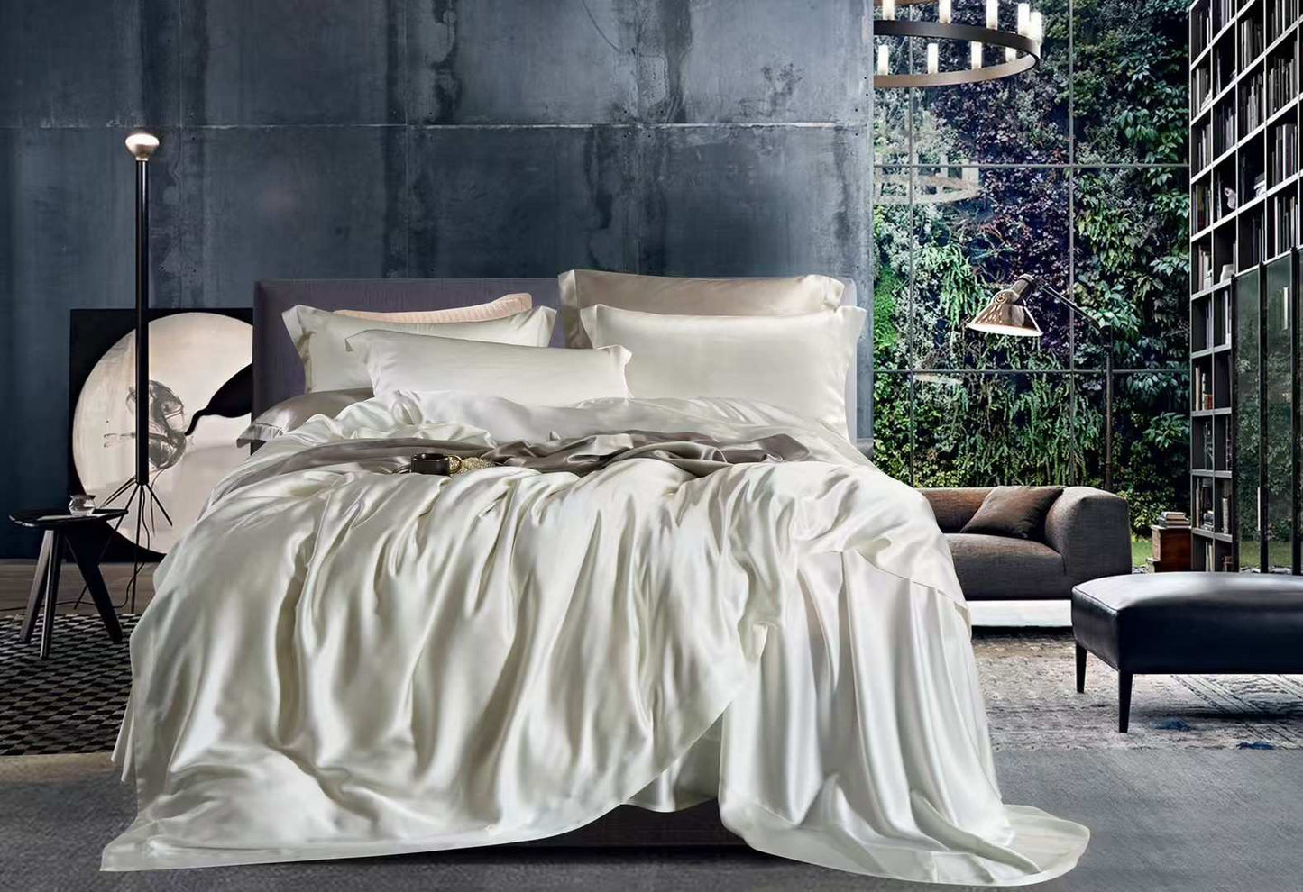 Ensemble de draps 4 pièces en soie sans couture 30Momme - Drap plat, drap-housse et taies d'oreiller
