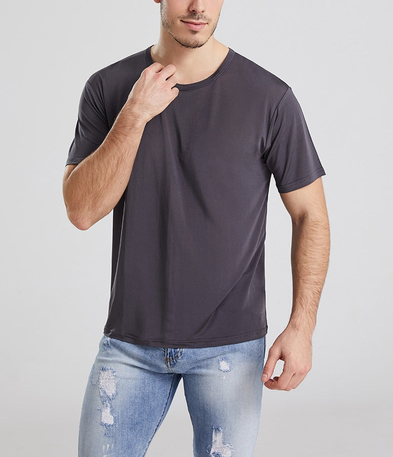 Men Mulberry Silk Crew T-shirt, 100% silk - Awulook