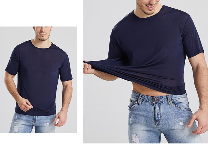 Men Mulberry Silk Crew T-shirt, 100% silk - Awulook