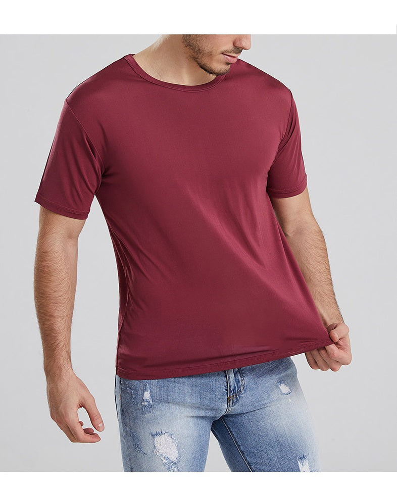 Men Mulberry Silk Crew T-shirt, 100% silk - Awulook