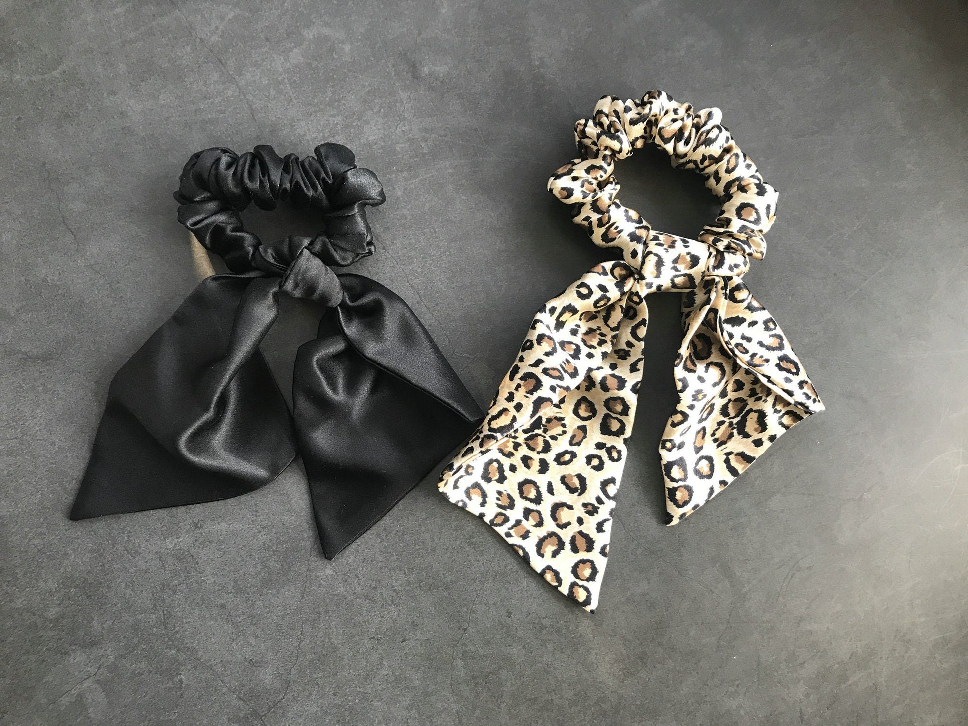 100% Silk Hair Scrunchies with Bow - Awulook