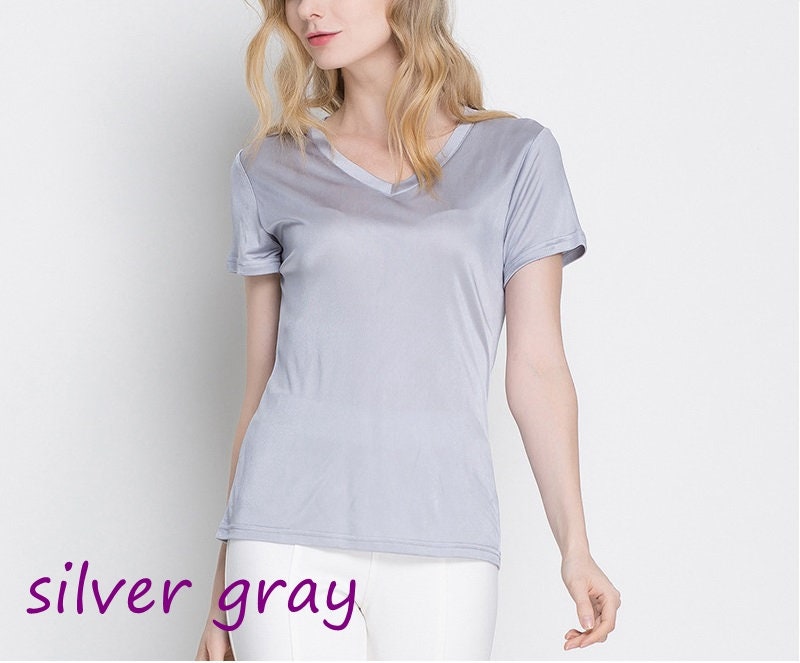 Women 100% Silk T-shirt, V-neck - Awulook