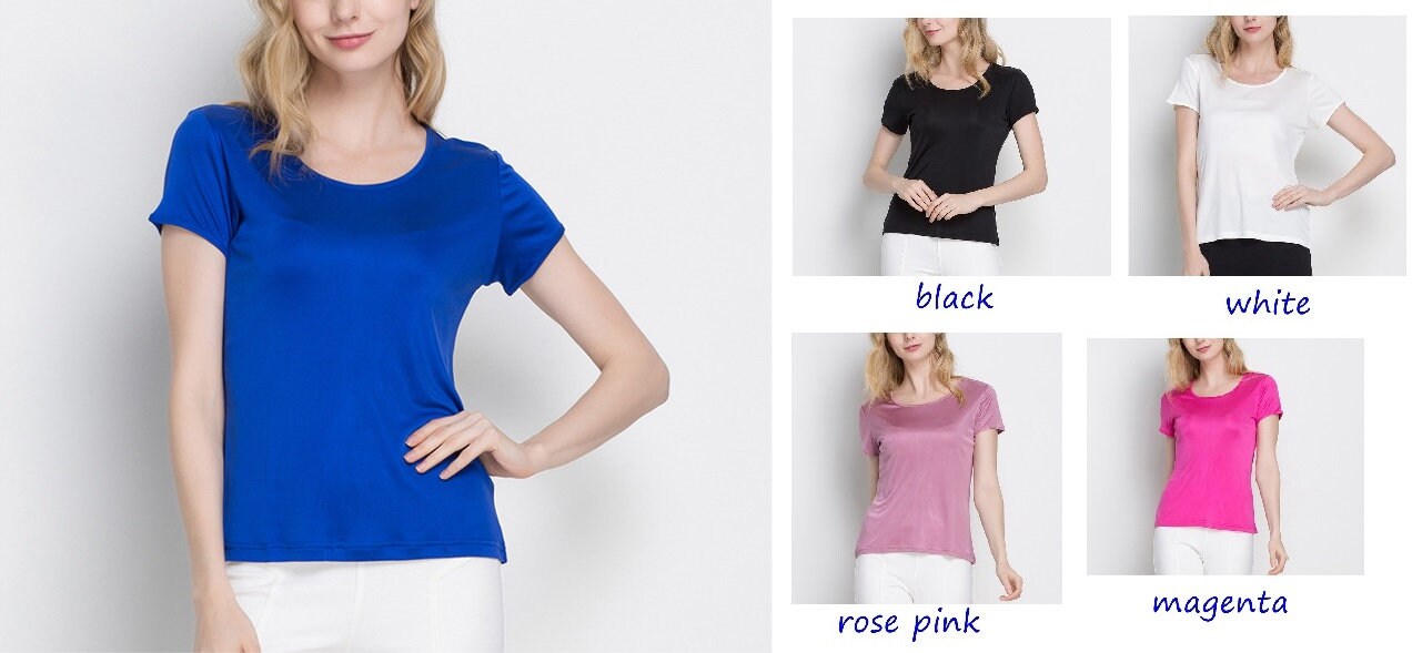 T-shirt Femme 100% Soie, Col Rond