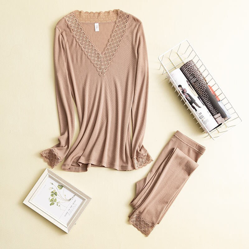 Women Wool Silk Thermal Underwear Set - Awulook