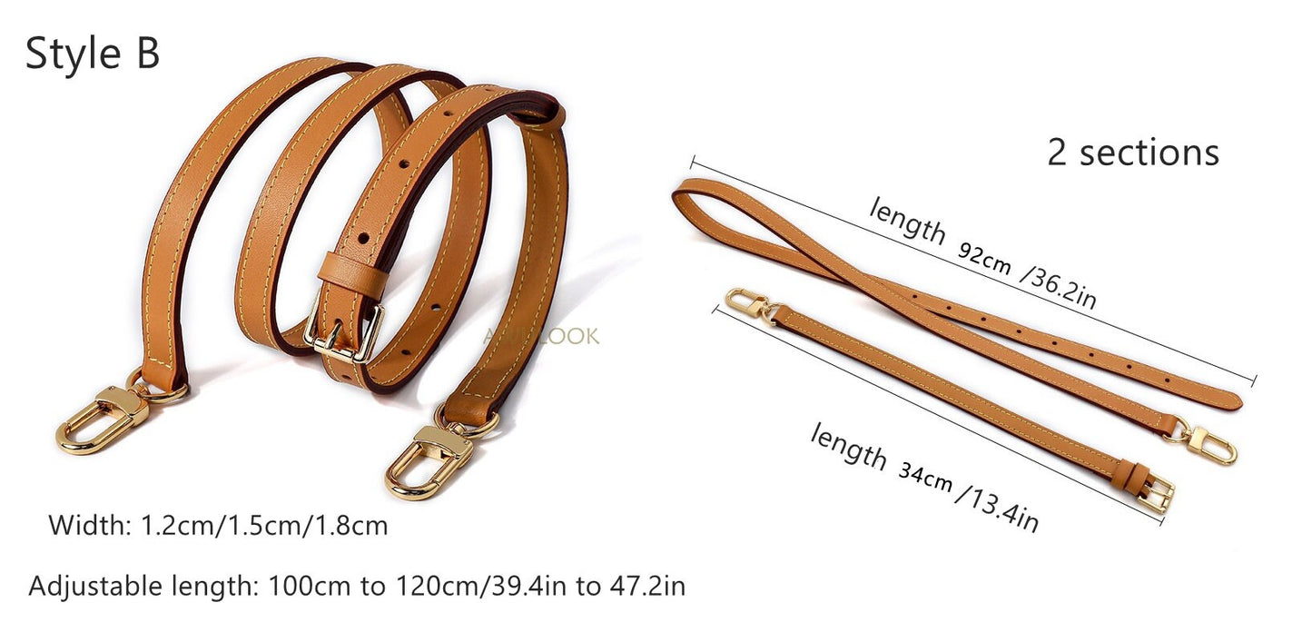 Bandoulière en cuir de veau, 10/12/15/18/20/25 mm - Marron abricot, pour sac Dauphine/Neverful/sacs à main/pochette/pochette
