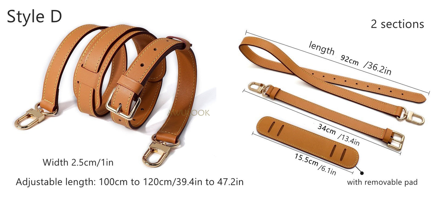 Bandoulière en cuir de veau, 10/12/15/18/20/25 mm - Marron abricot, pour sac Dauphine/Neverful/sacs à main/pochette/pochette