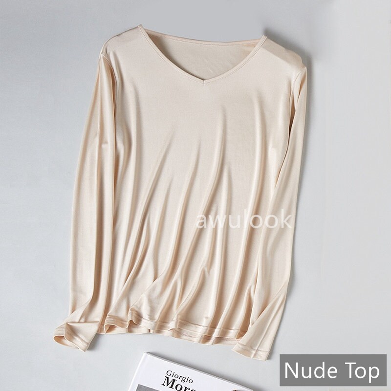 Women 100% Mulberry Silk Thermal Underwear Set/Leggings/Top, V Neck